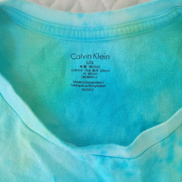 Large Calvin Klein Blue Green Tie Tyed T-Shirt - Picture 4 of 10